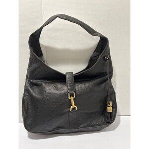 Genuine Leather GILI Hobo Style Black Handbag Bag Ostrich Embossed Tote Purse